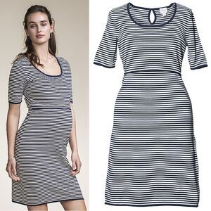 Boob Design Striped Knitted White & Navy Blue Nursing Dress Size Small